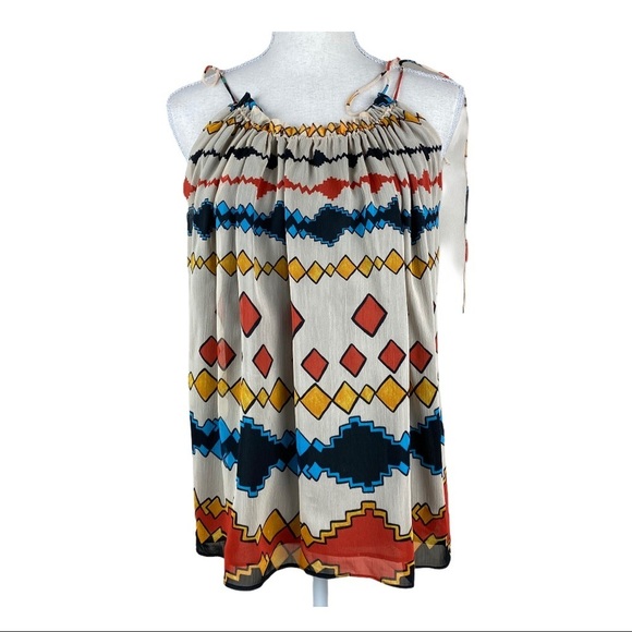 NWT. Zara Ethnic Print Drawstring Tank Top. Size M - Picture 1 of 8